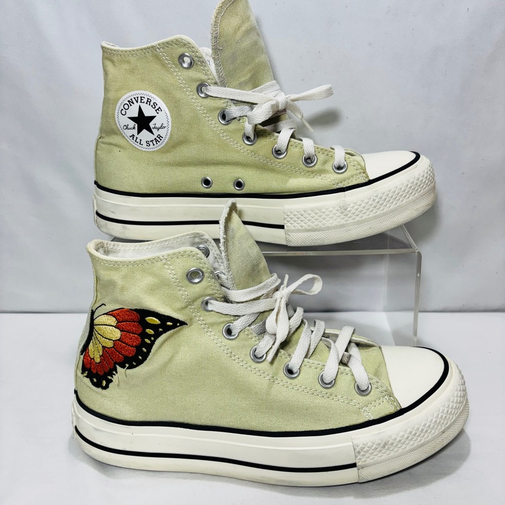 Converse Chuck Taylor All Star High Top Butterfly Yellow Sneakers A03766C Mens 7 - Picture 2 of 9